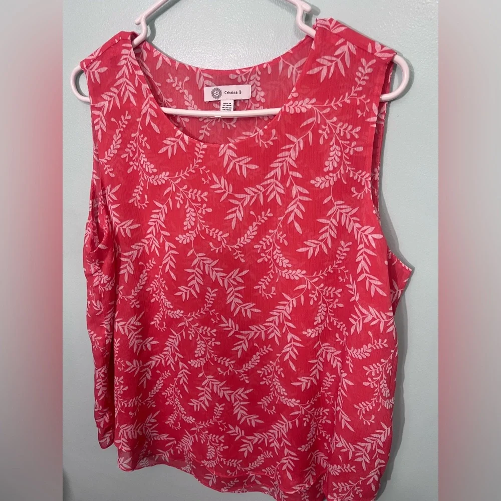 Cristina B Pink Leaf Print Blouse - Picture 2 of 7